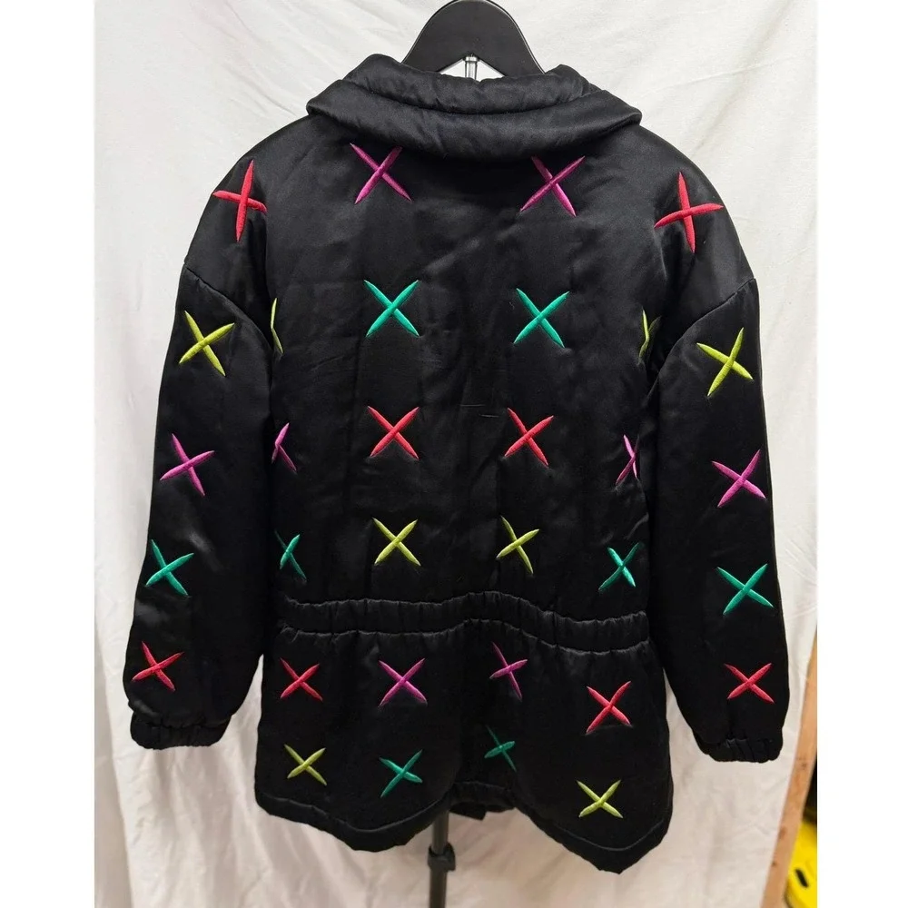 Vintage 80's Escada Women's‎ 100% Silk Retro Colorful Quilted Satin Puffer Coat - Picture 7 of 13